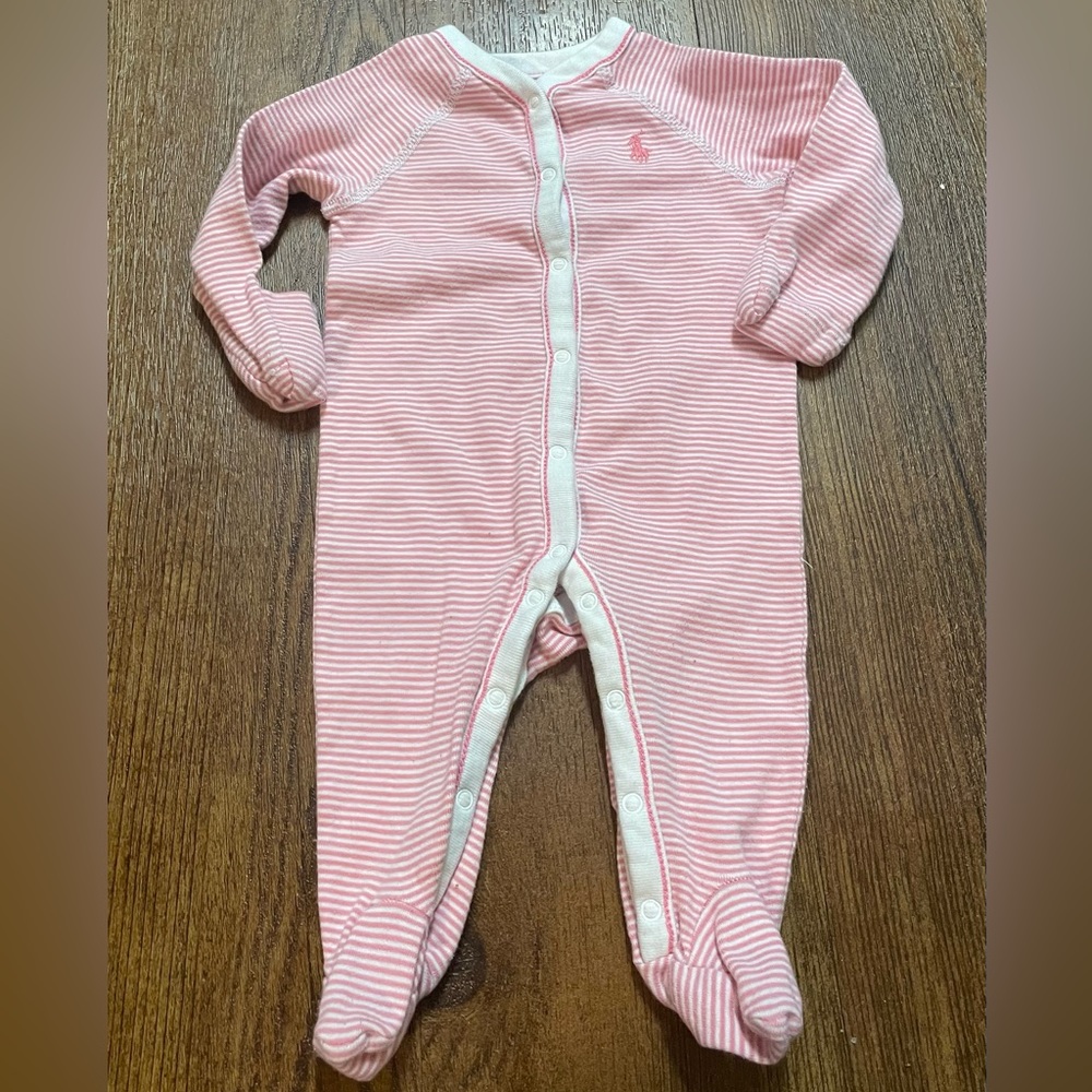 Ralph Lauren Pink and White Striped Baby Pajama One-Piece